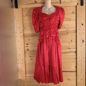 VTG Gunne Sax Dress Size 11 Red Lace 80's Formal Prom Drop Waist Satin Ruched